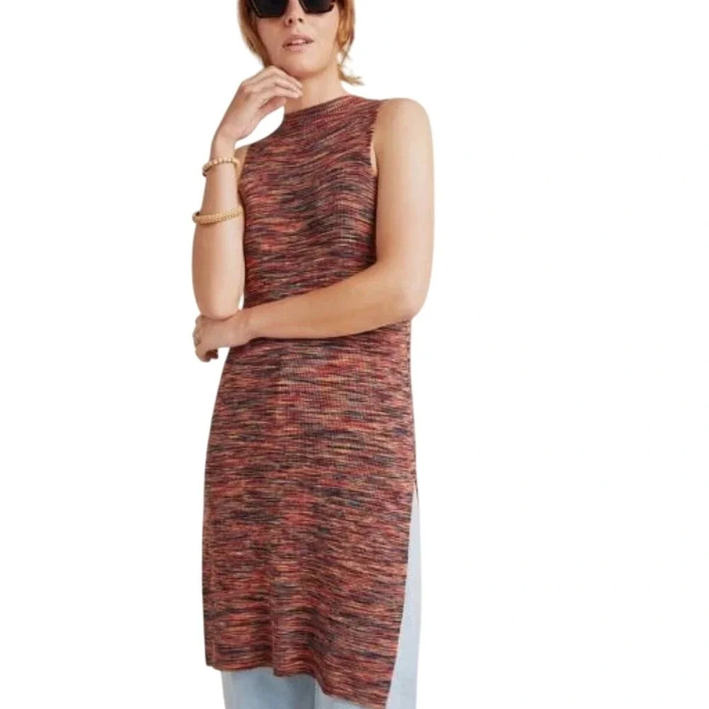 Anthropologie Dress Sleeveless Ribbed Knit Bodycon Multi Color Casual Size S‎